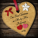 Personalised Our First Christmas as Mr & Mrs Bauble Heart