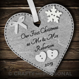 Personalised Our First Christmas as Mr & Mrs Bauble Heart